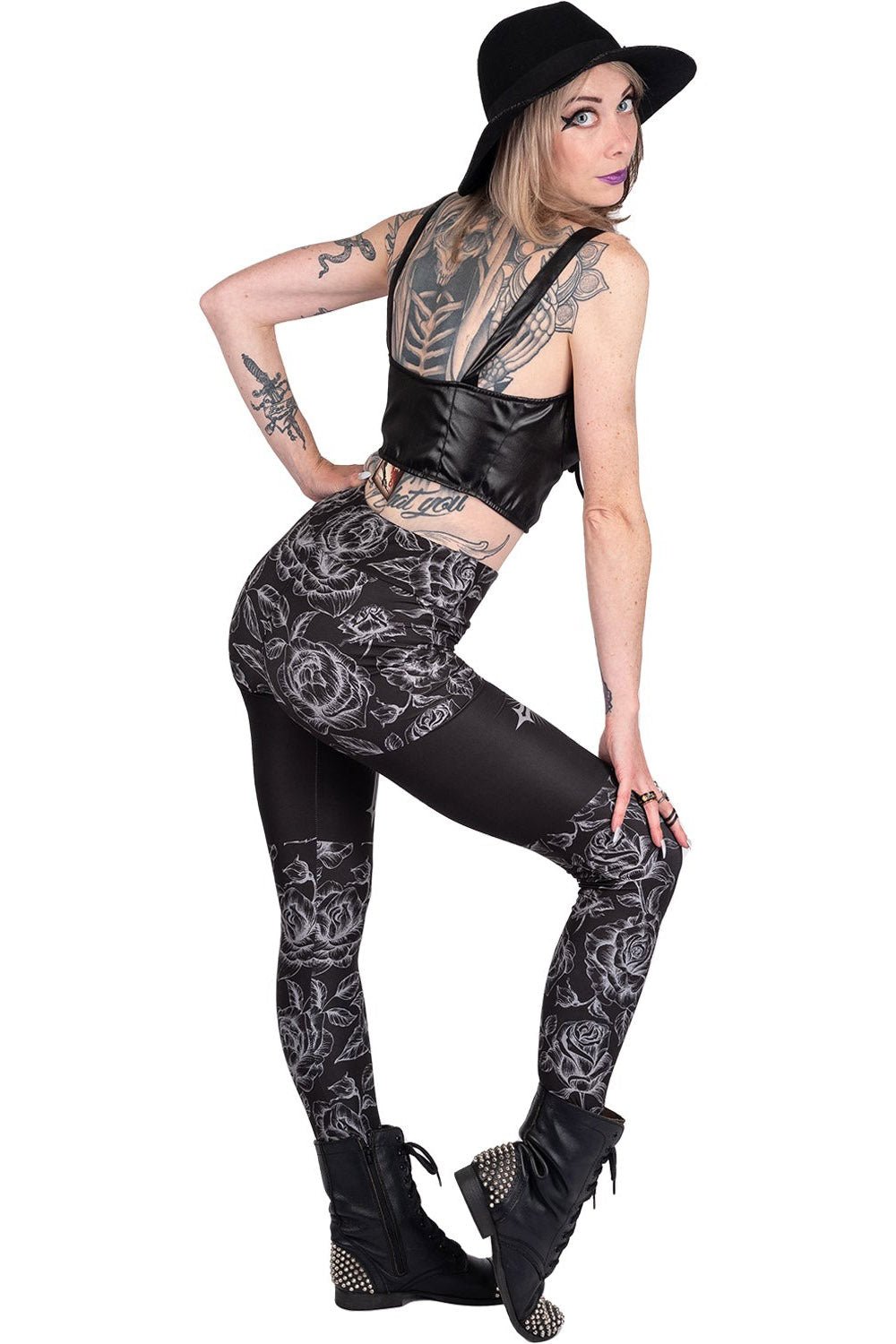 Classic Goth Rose Cross High Waist Leggings