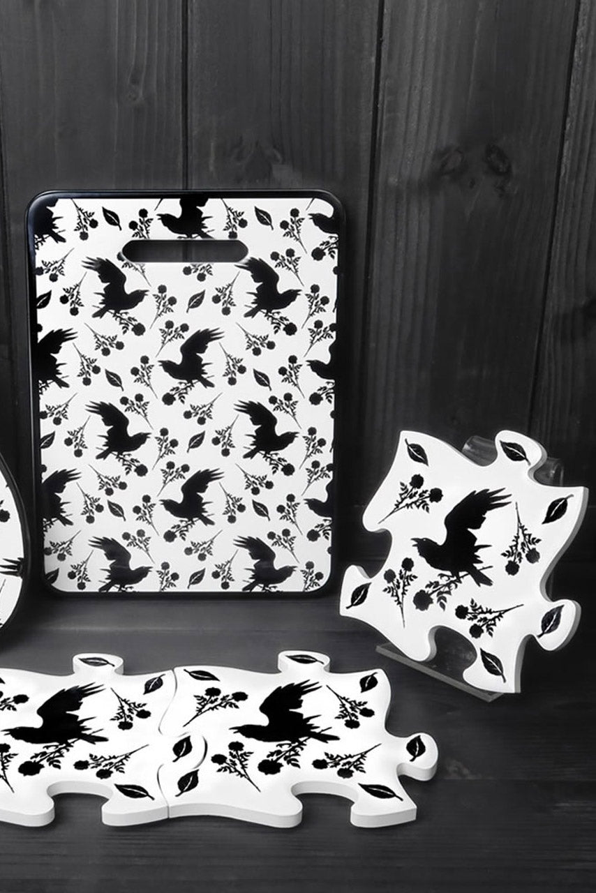 Black Raven & Rose Coaster Set