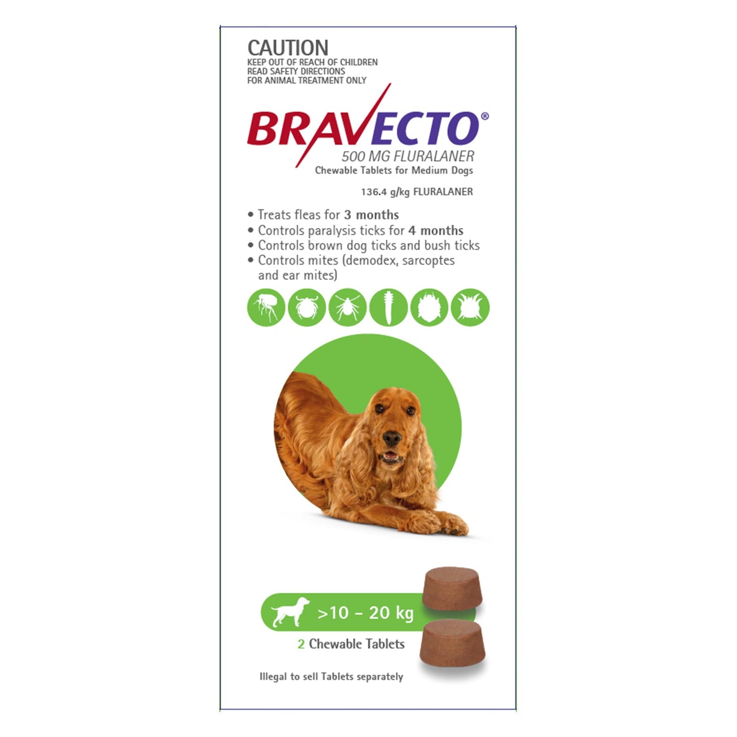 Bravecto - For Medium Dogs 10-20Kg (Green)