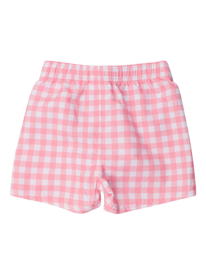 Boys Bubblegum Gingham Swim Trunks