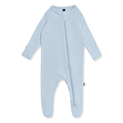 Pointelle Zippered Footie in Breeze