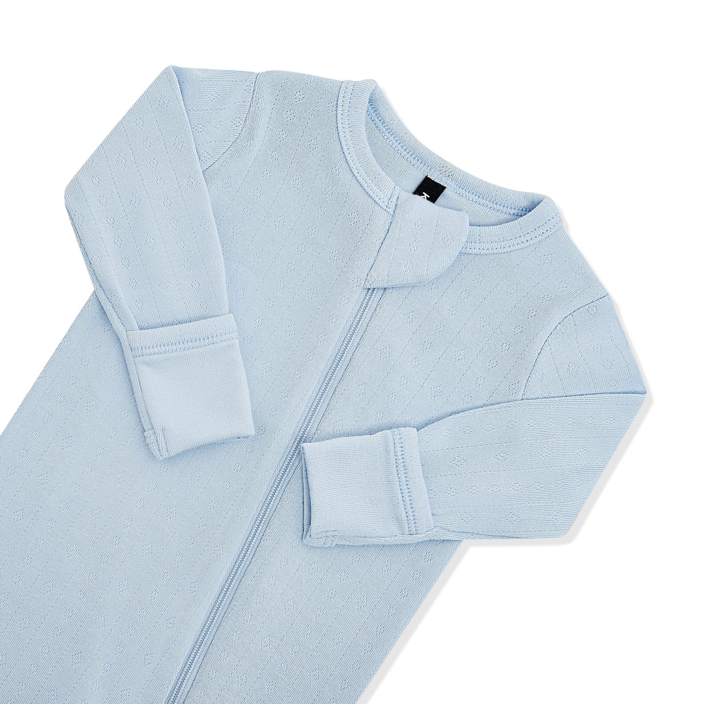 Pointelle Zippered Footie in Breeze