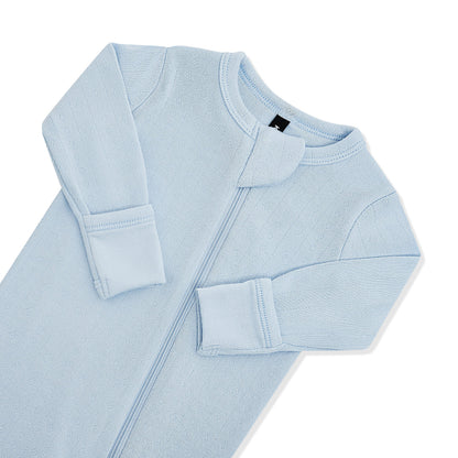 Pointelle Zippered Footie in Breeze