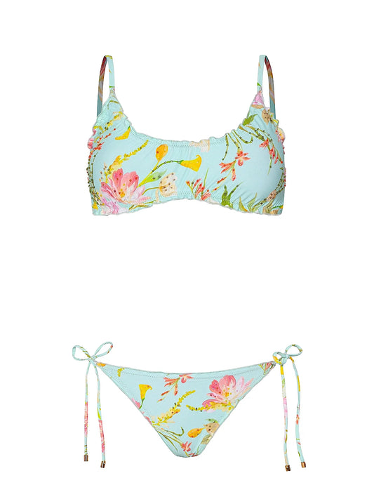 Embroidered Lettuce Edge Bralette-Embroidered Lettuce Edge Tie Side Bikini