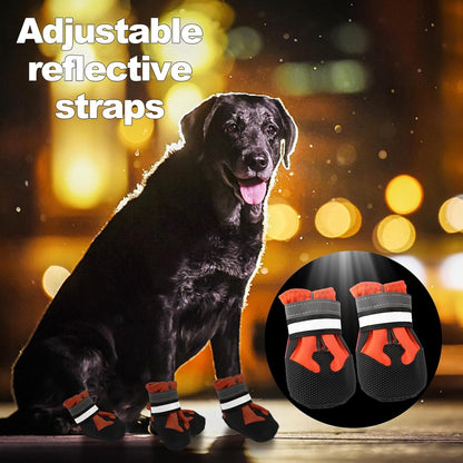 HAPURS - waterproof dog boots with reflective straps - non-slip, adjustable protection for outdoor adventures (Orange)