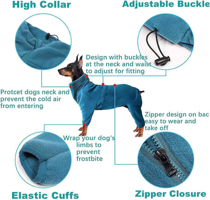 Cozy - fleece dog jacket with zipper and high neck—windproof, full-body warmth for small dogs in winter (Navy Blue).