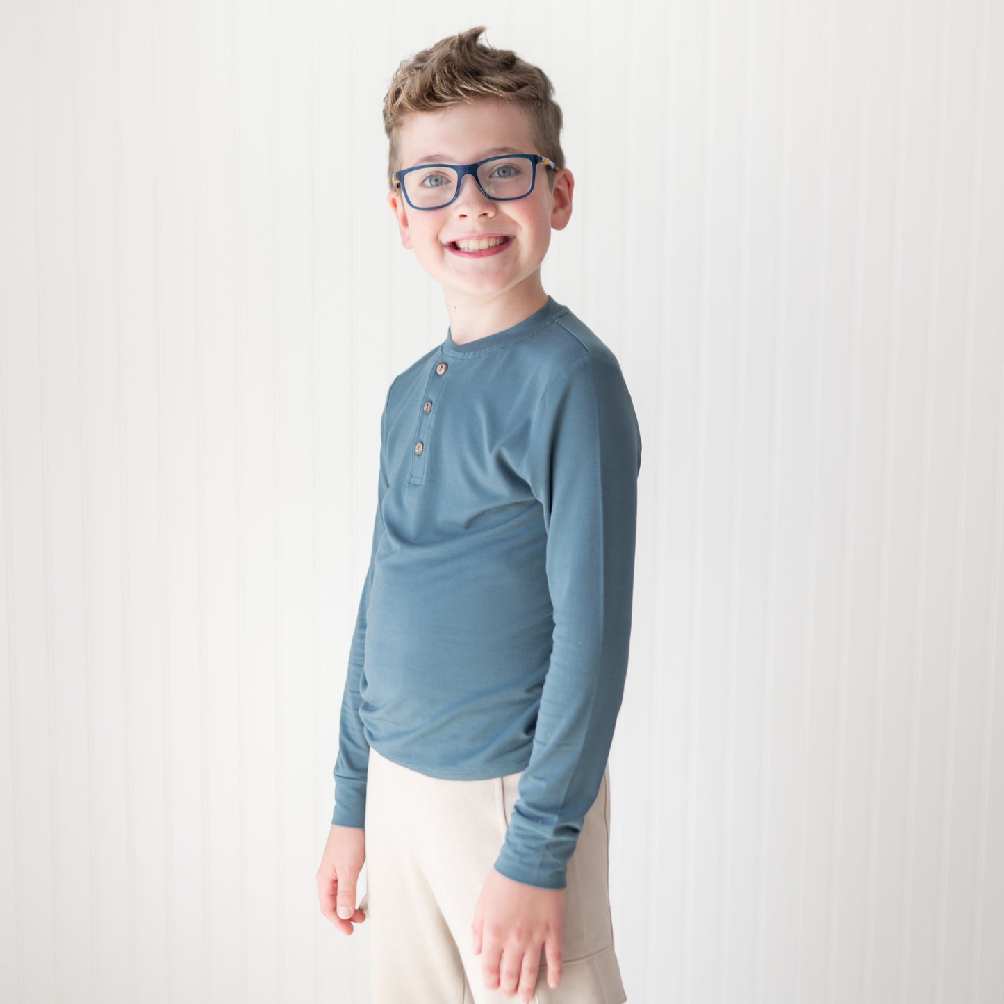 Long Sleeve Toddler Henley Tee in Atlantic