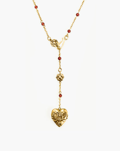 Carnelian Veil Lariat Necklace in Gold