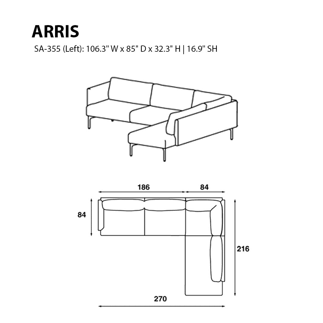 Arris Sofa - L-Shaped w/ Slender Arms (106.3" W)