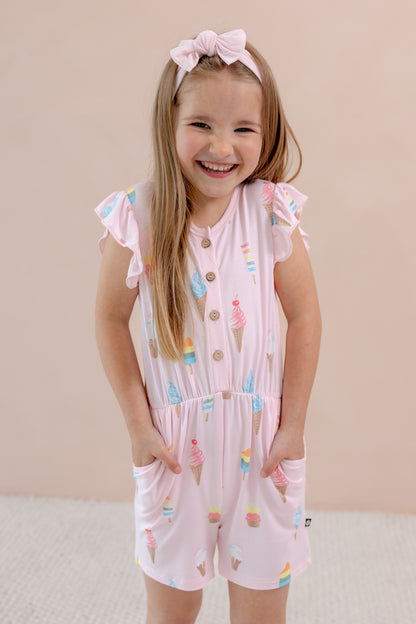 Flutter Sleeve Romper in Sakura Ice Cream