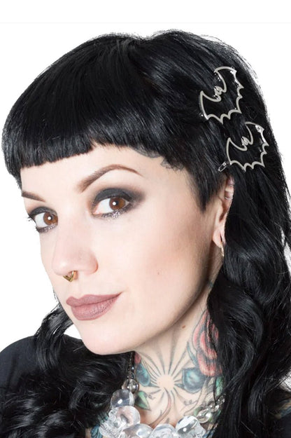 Bat Outline Metal Hair Clips [Pair]