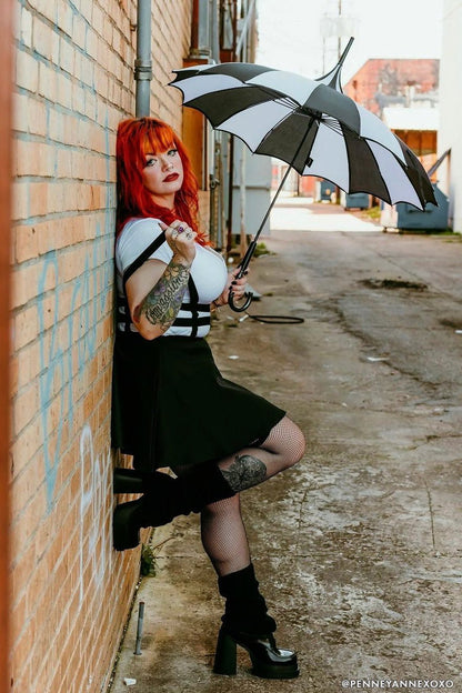 Batwing Pagoda Umbrella [BLACK/WHITE STRIPED]