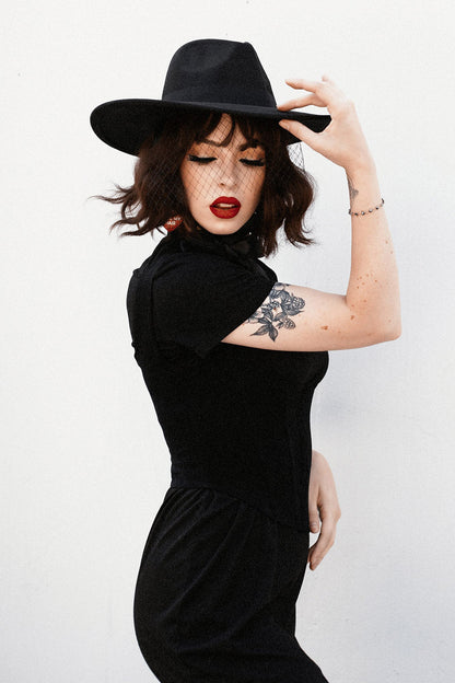 Black Veiled Hat