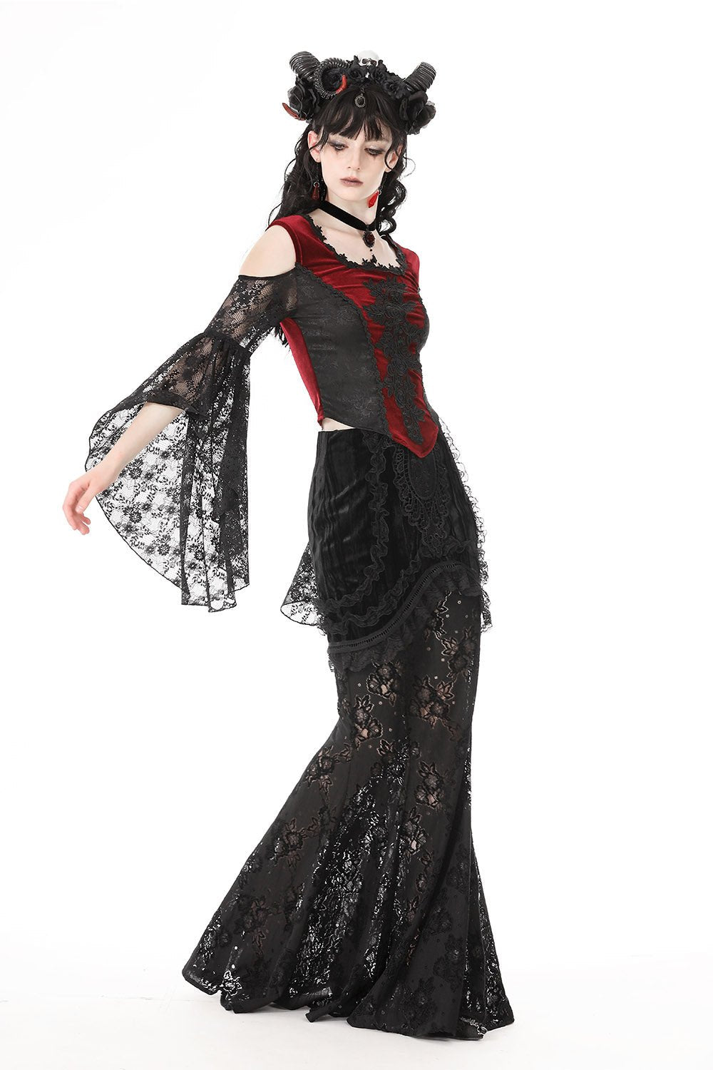 Blood Pact Embroidered Cold Shoulder Top