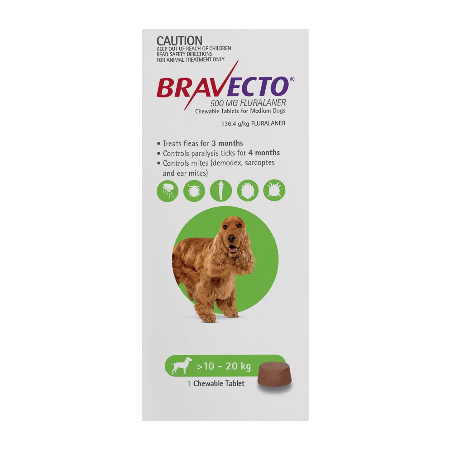 Bravecto - For Medium Dogs 10-20Kg (Green)