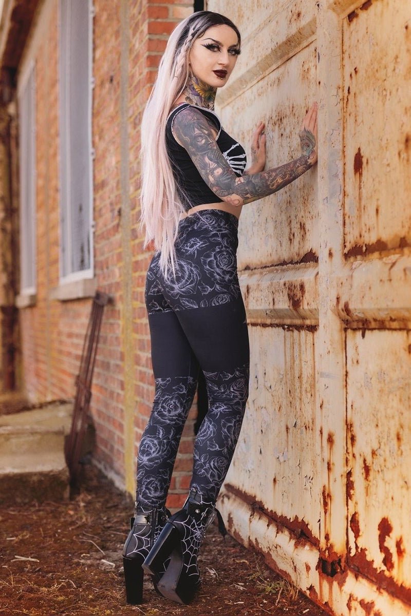 Classic Goth Rose Cross High Waist Leggings