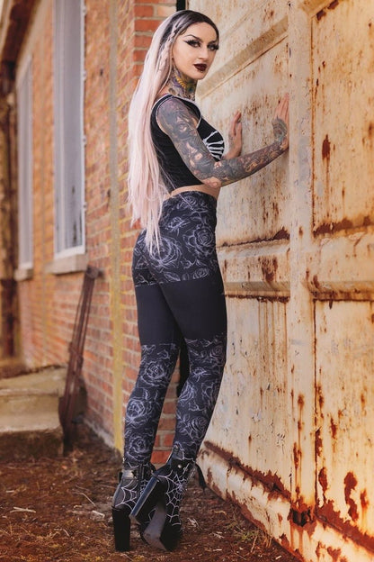 Classic Goth Rose Cross High Waist Leggings
