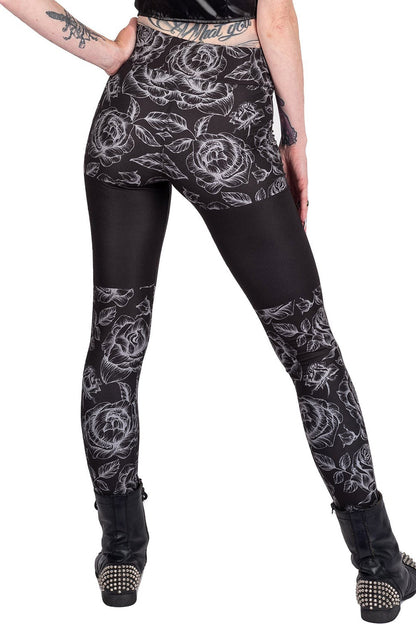 Classic Goth Rose Cross High Waist Leggings