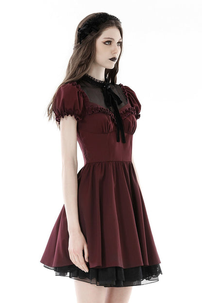 Crimson Blood Puffed Sleeve Dress
