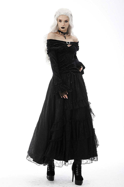 Black Twilight Ruffle Lace Maxi Skirt