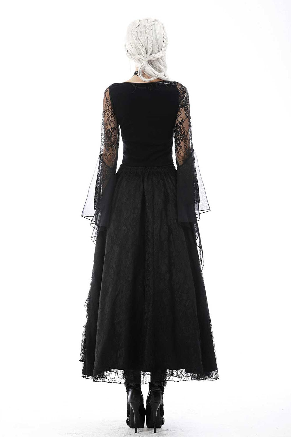 Black Twilight Ruffle Lace Maxi Skirt