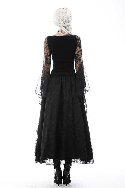 Black Twilight Ruffle Lace Maxi Skirt