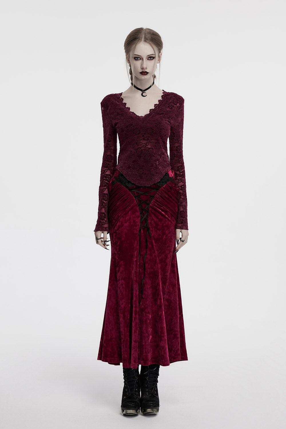 Cabernet Sauvignon Velvet Skirt [Wine Red]