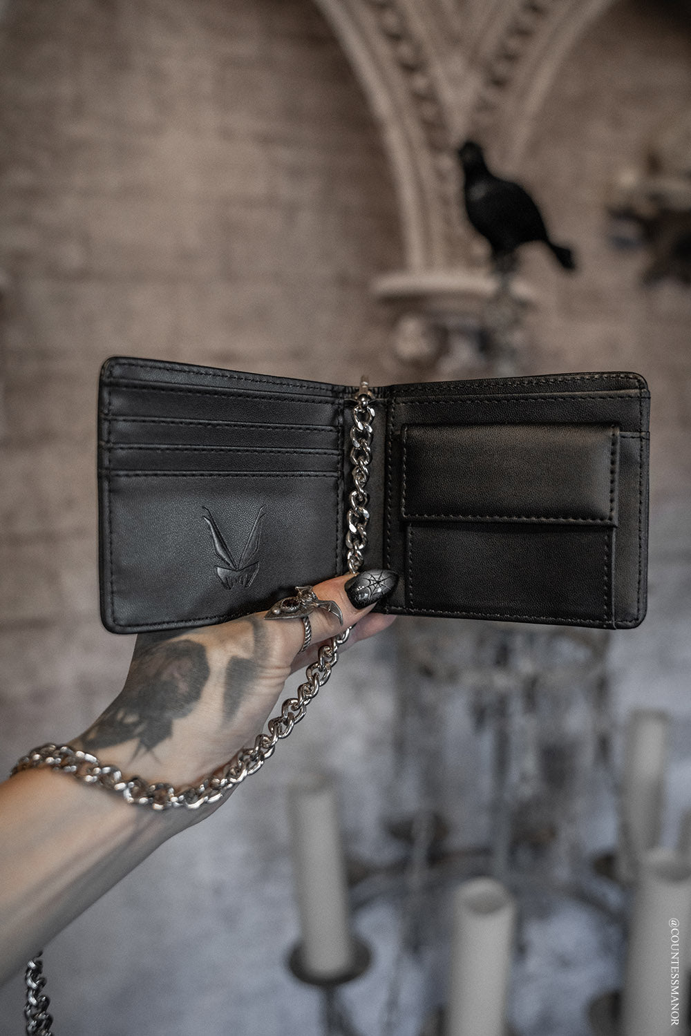 Bat Emboss Bifold Wallet w/ Chain