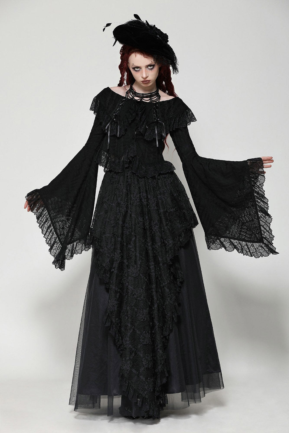Black Seas Layered Goth Maxi Skirt