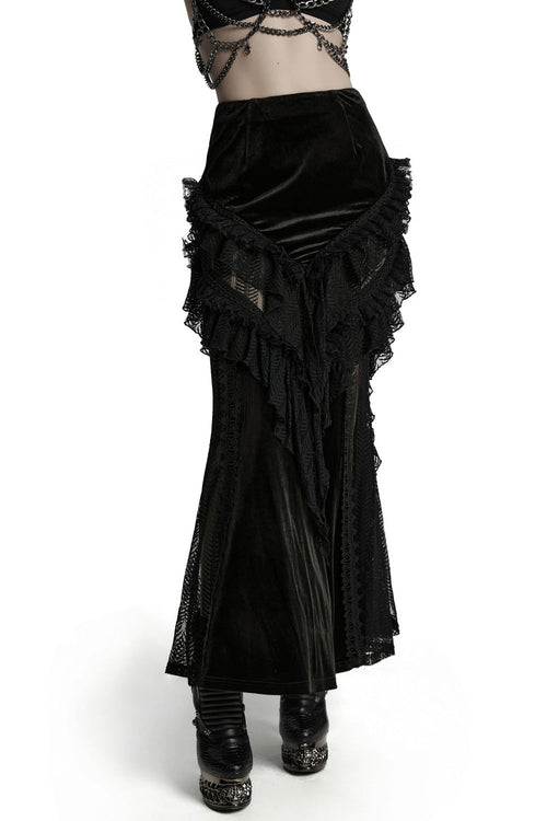 Calypso Ruffled Velvet Mermaid Maxi Skirt