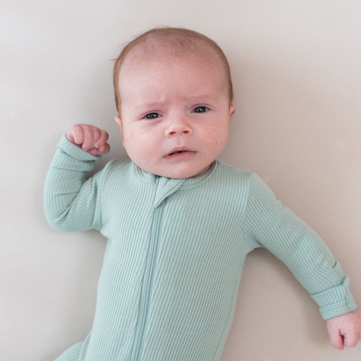 Ribbed Zipper Footie in Sage