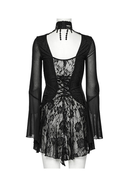 Bathory Damask Mesh Lace-Up Top