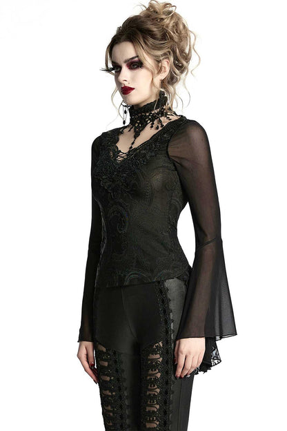 Bathory Damask Mesh Lace-Up Top