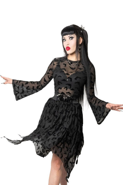 Bat Repeat Mesh Bell Sleeve Top