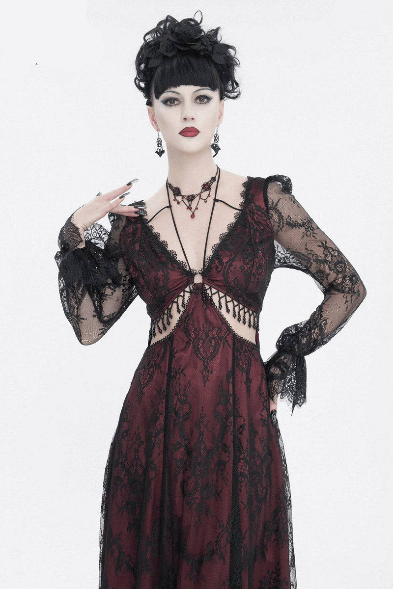 Blood Burgundy Beaded Goth Dress