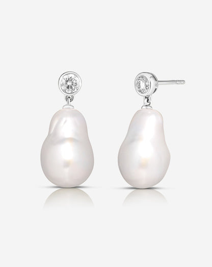 Baroque Pearl + Diamond Earrings